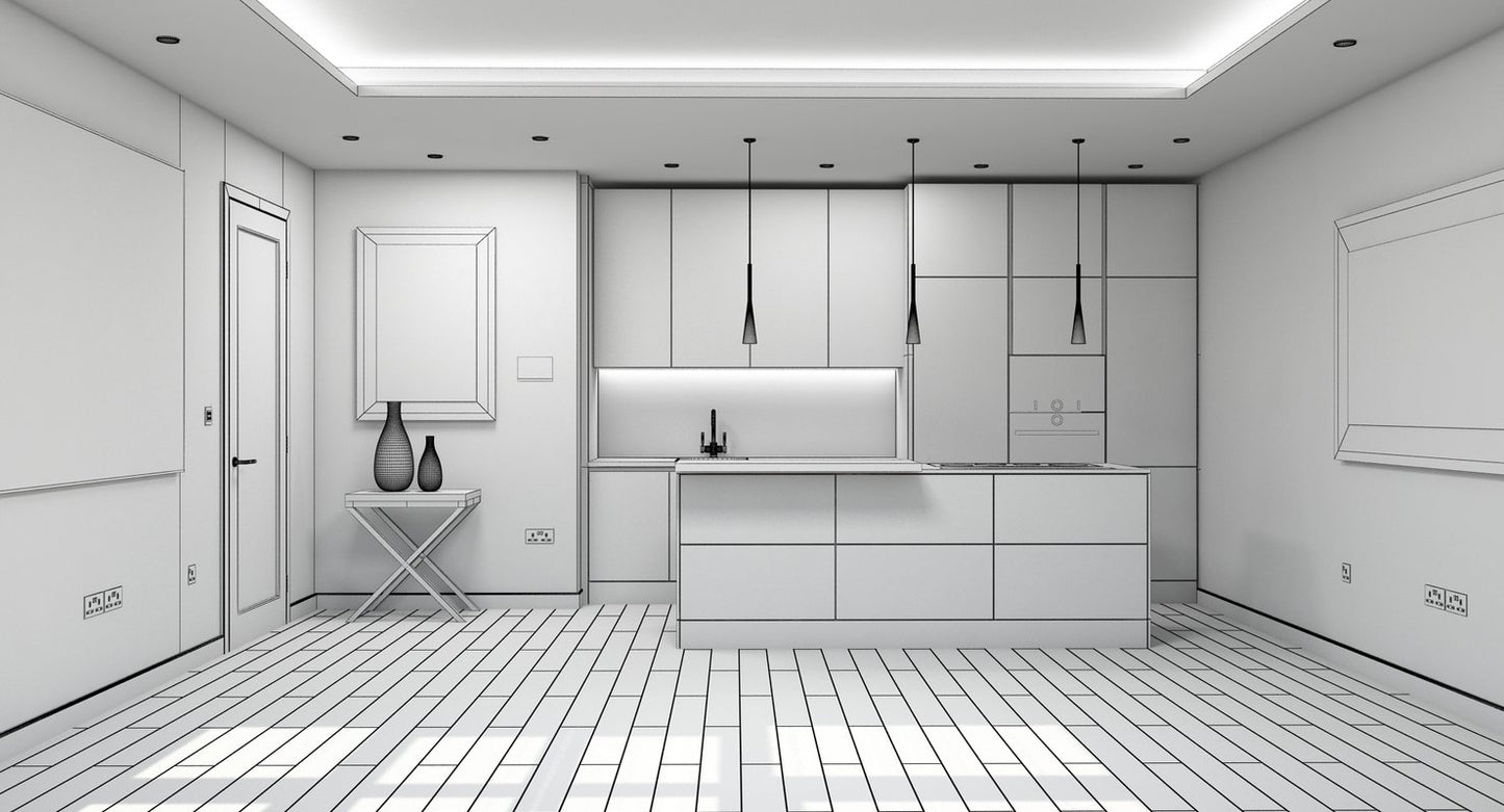 3D Living Room Kitchen Interior model