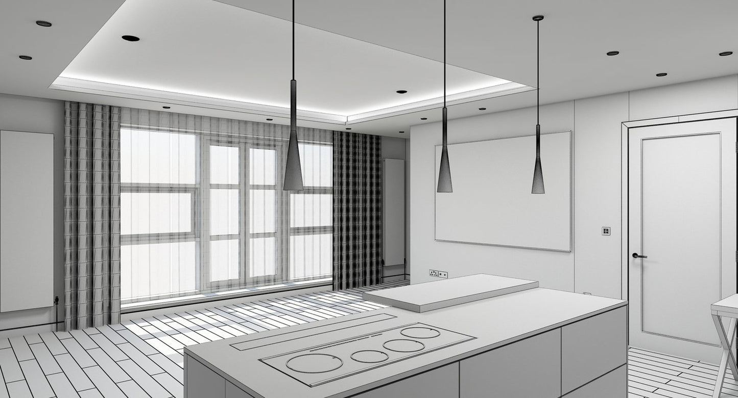 3D Living Room Kitchen Interior model