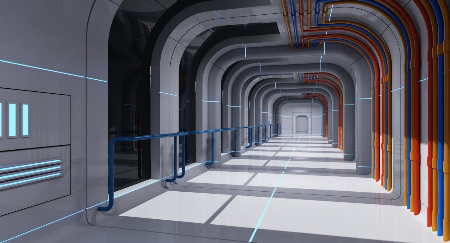 Futuristic Space Ship Interior Corridor 3D Model