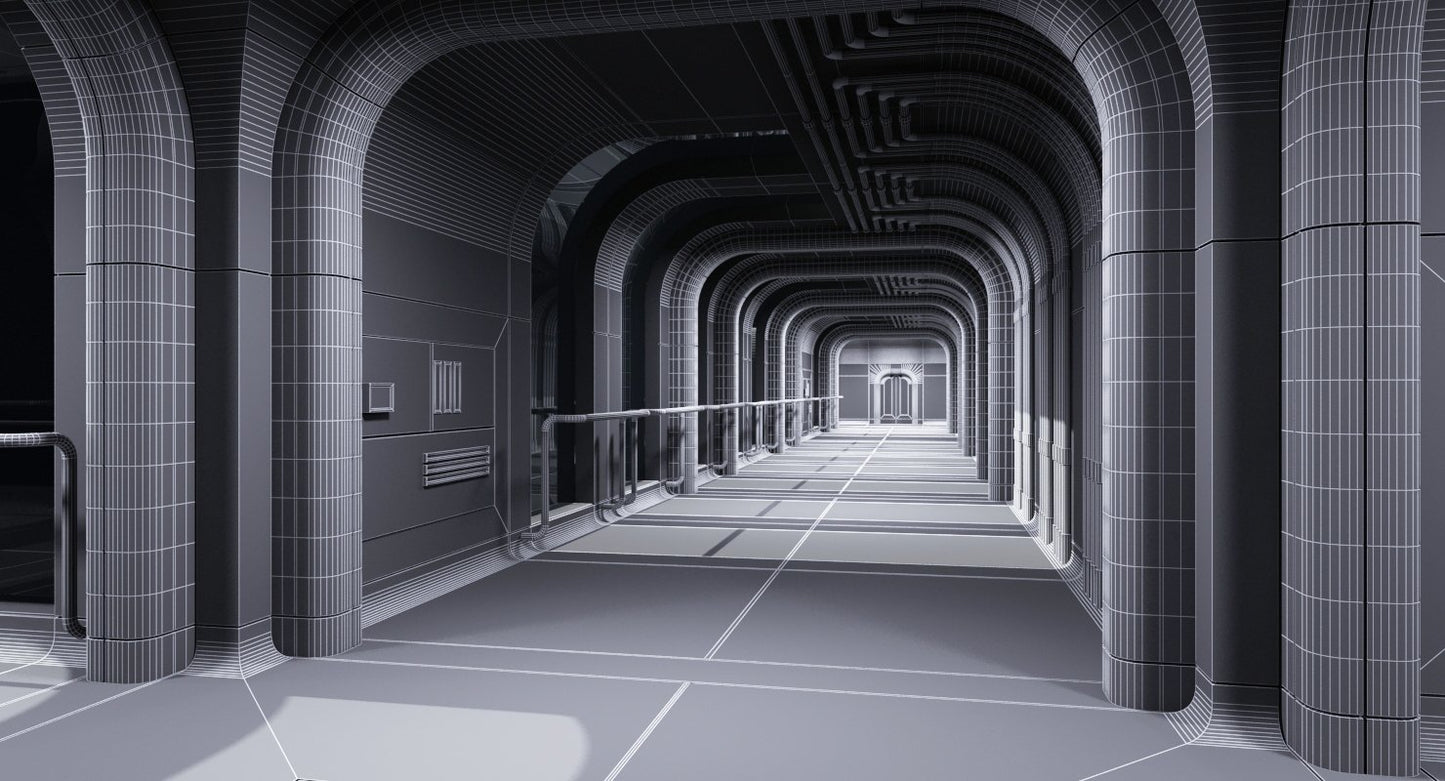 Futuristic Space Ship Interior Corridor 3D Model