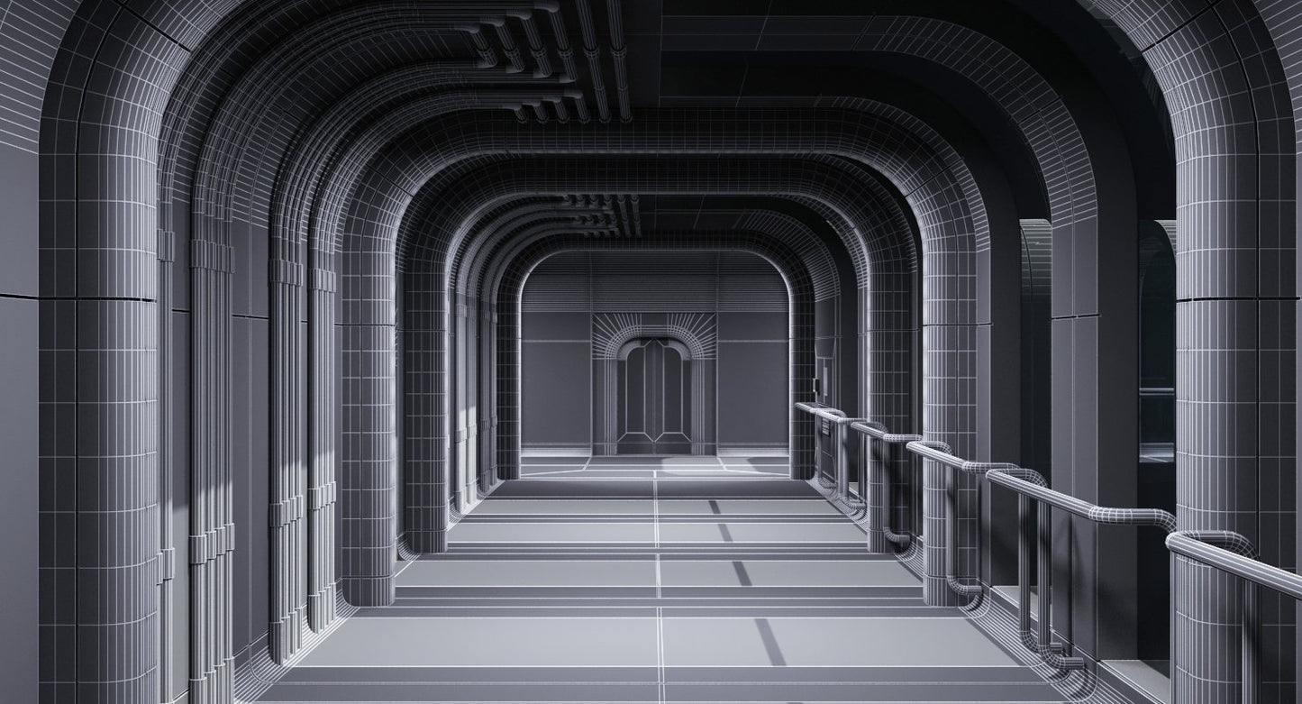 Futuristic Space Ship Interior Corridor 3D Model