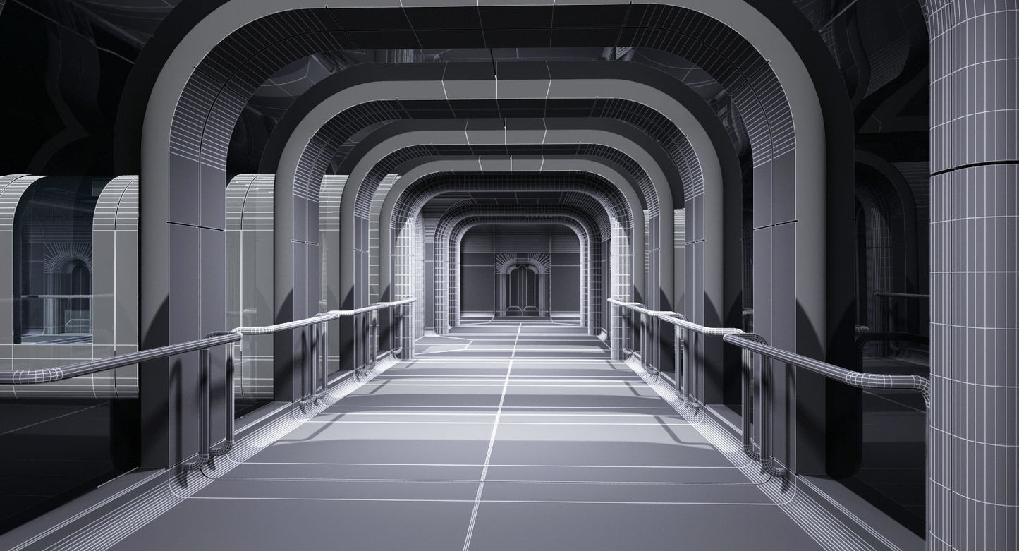 Futuristic Space Ship Interior Corridor 3D Model