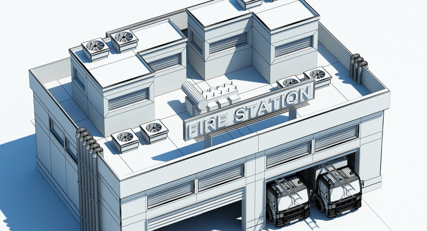 Cartoon Fire Station Building 3D Model