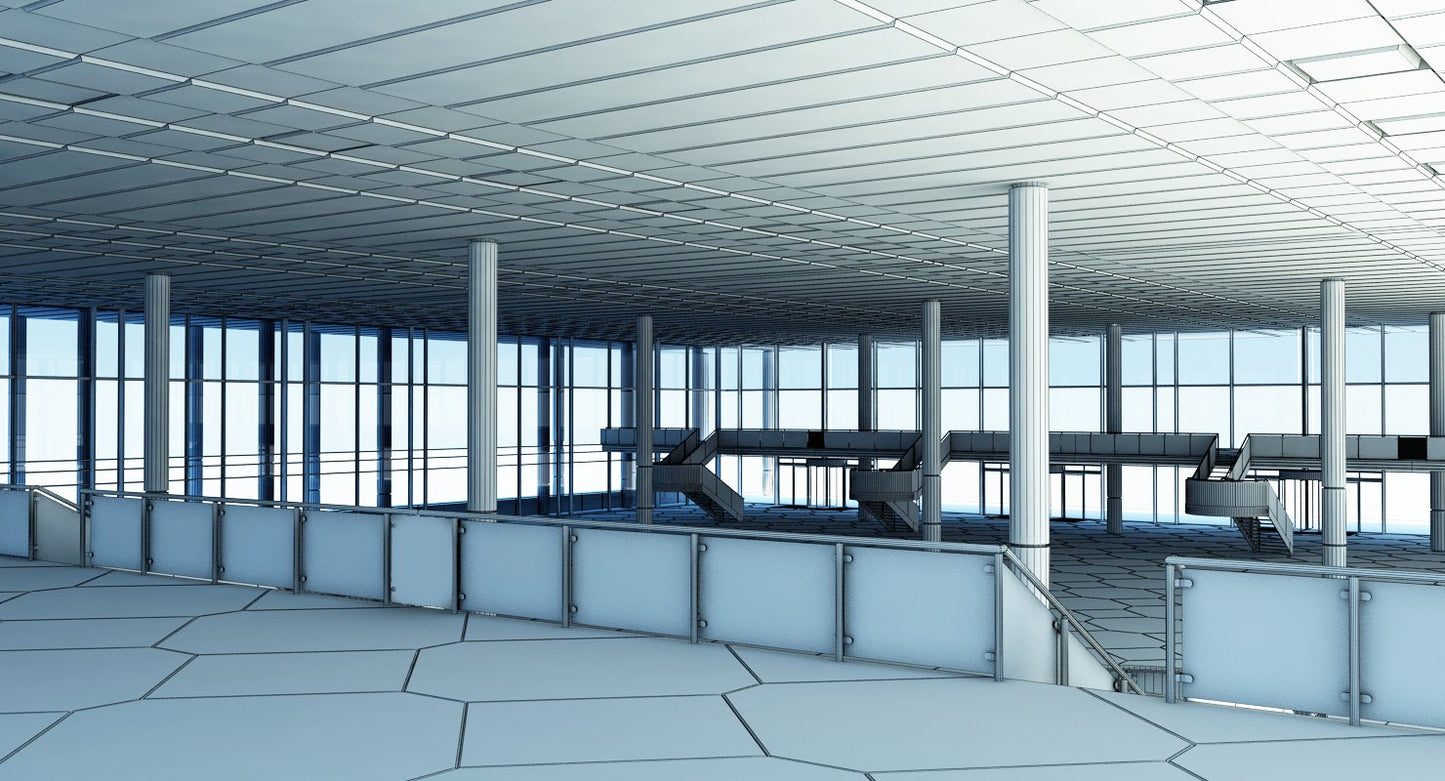 Modern Glass Building Interior And Exterior