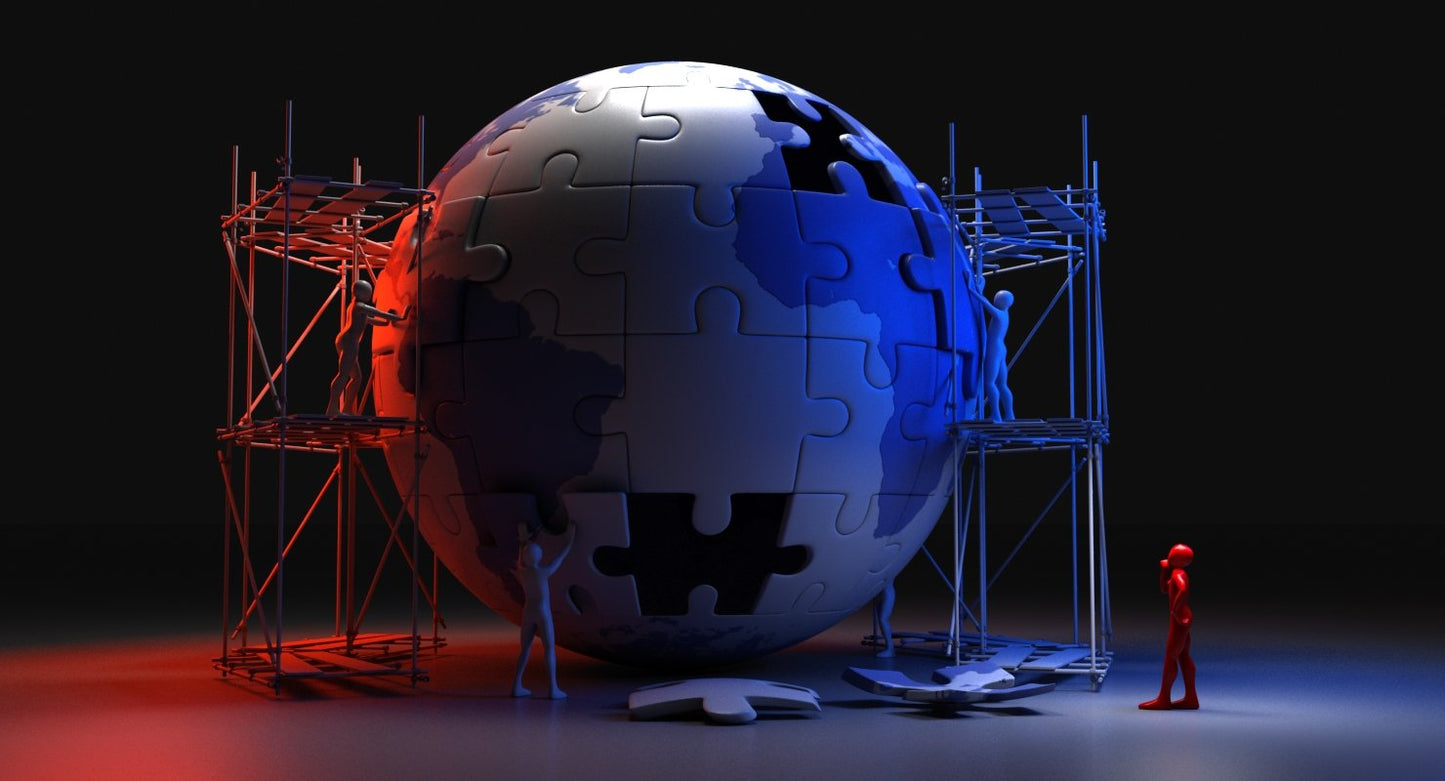 3D Men Building The World Puzzle