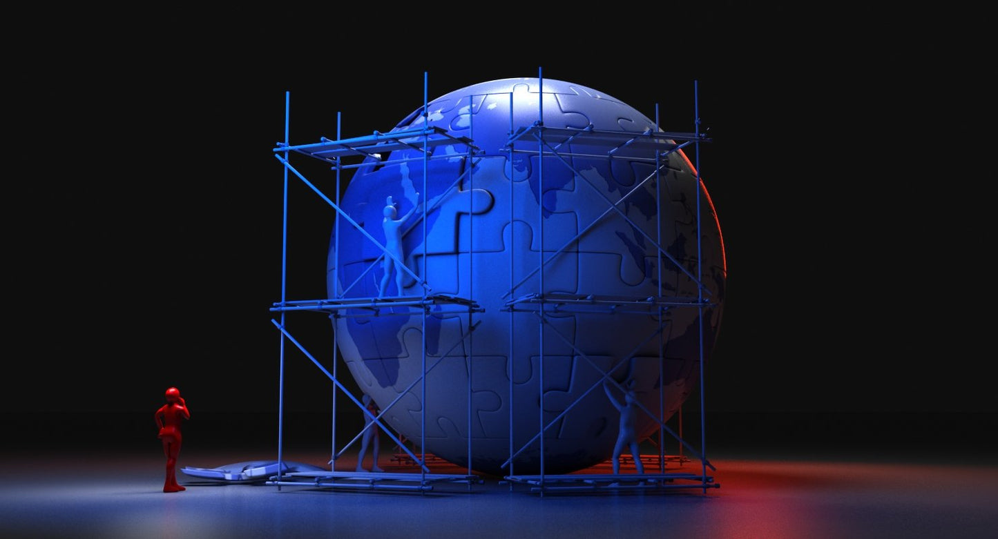 3D Men Building The World Puzzle