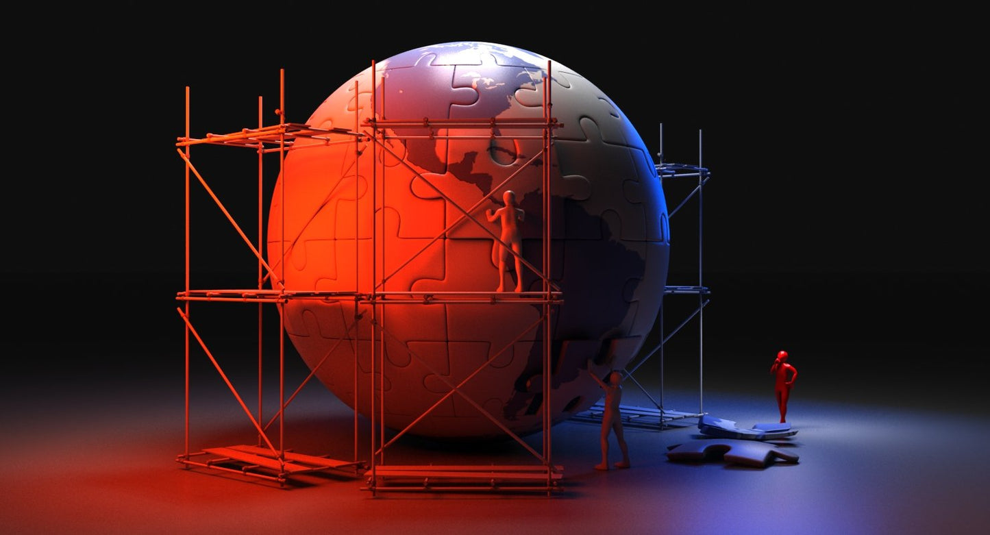 3D Men Building The World Puzzle