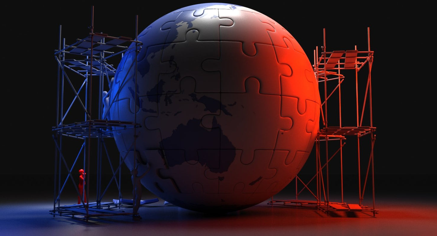 3D Men Building The World Puzzle