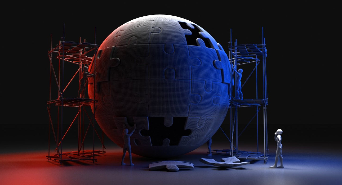 3D Men Building The World Puzzle