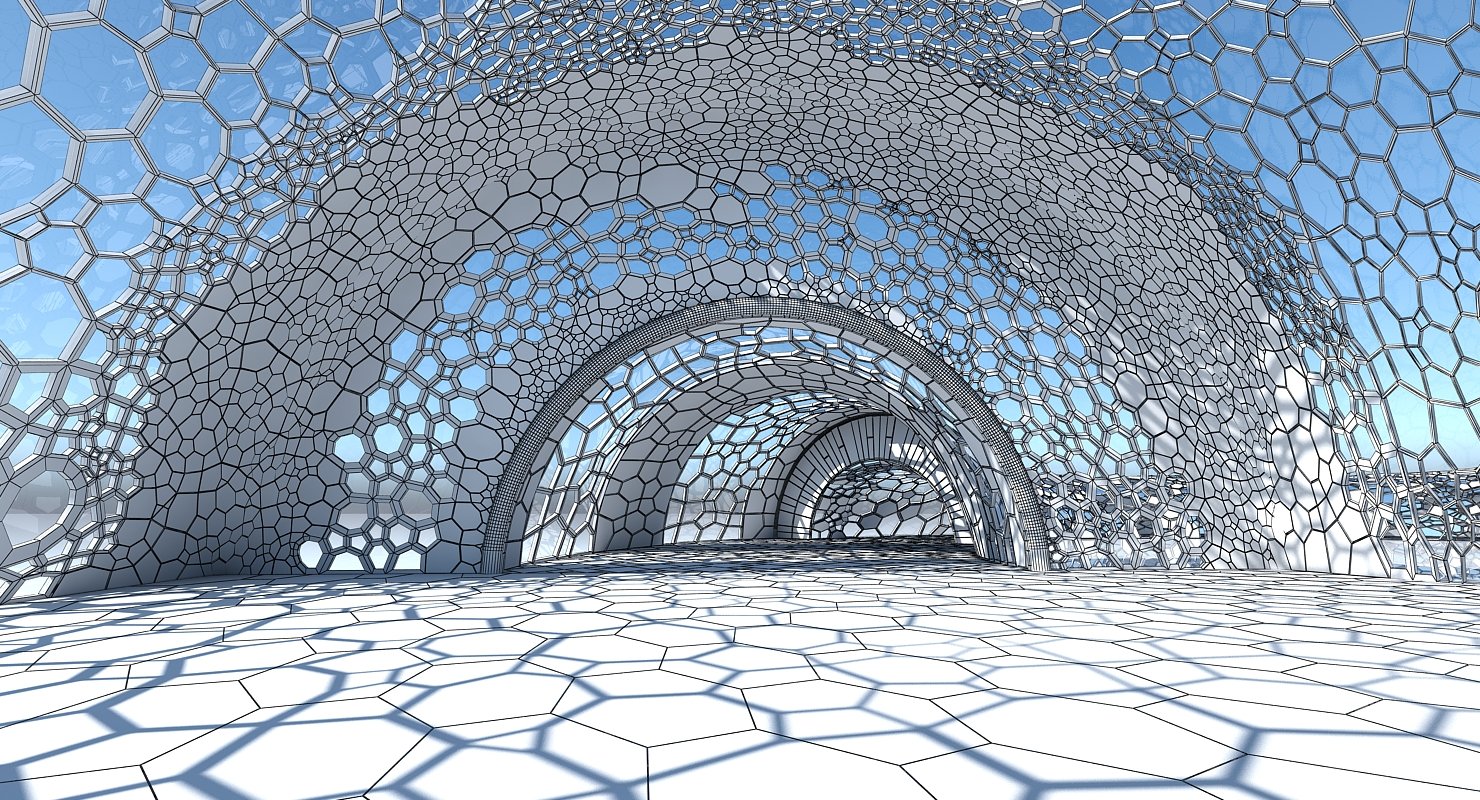3D Futuristic Architectural Dome Interior  3 - WireCASE