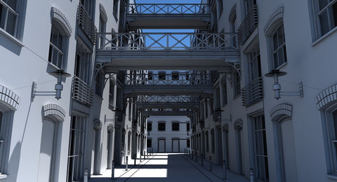 3D Building Alleyway Textured - WireCASE