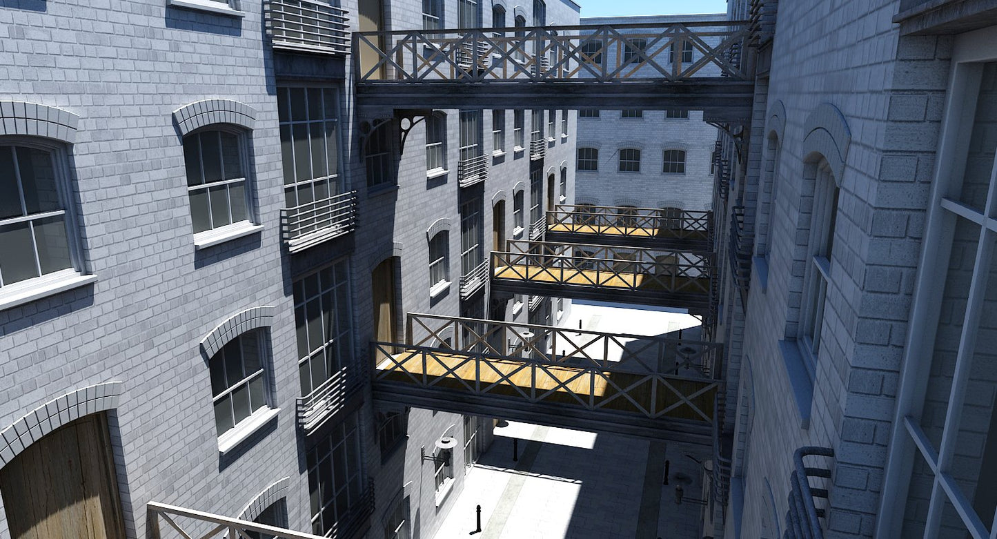 3D Building Alleyway Textured
