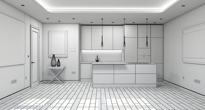 3D Living Room Kitchen Interior model - WireCASE