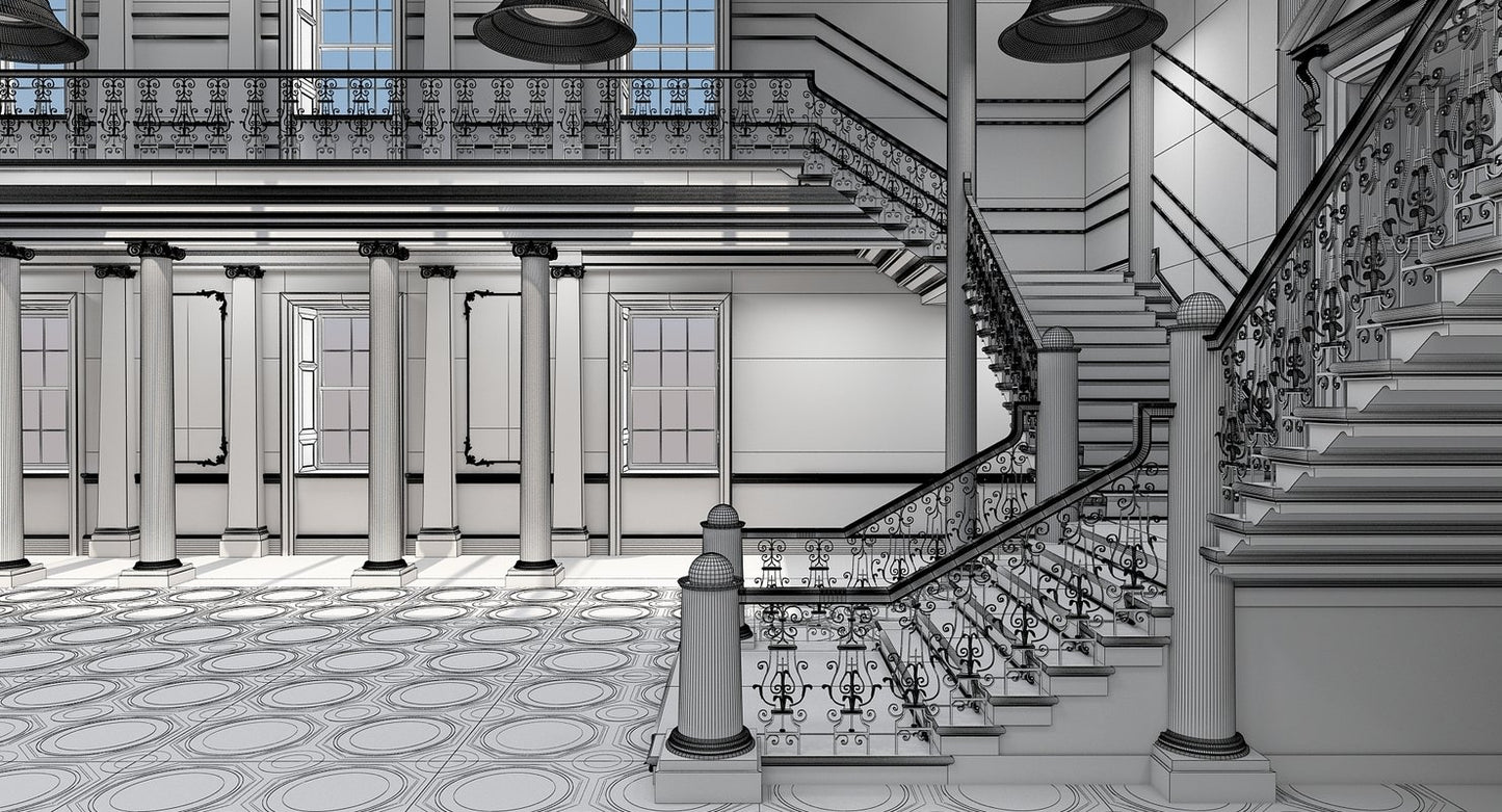 3D model Grand Hall Lobby Staircase 2