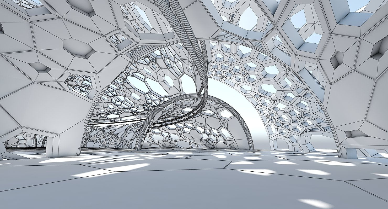 3D Futuristic Architectural Dome Interior Model - WireCASE
