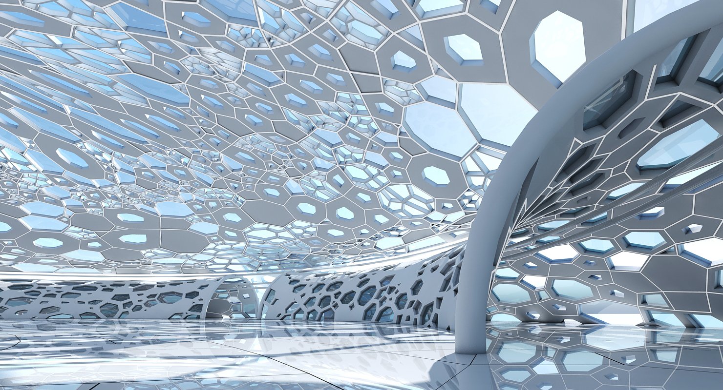3D Futuristic Architectural Dome Interior Model - WireCASE