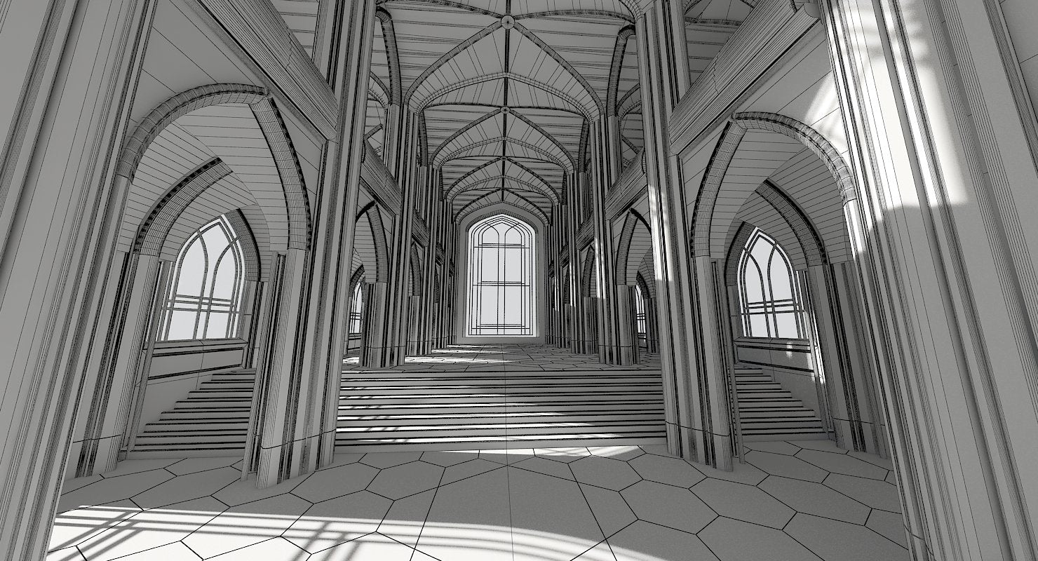 3D Cathedral Interior Futuristic - WireCASE