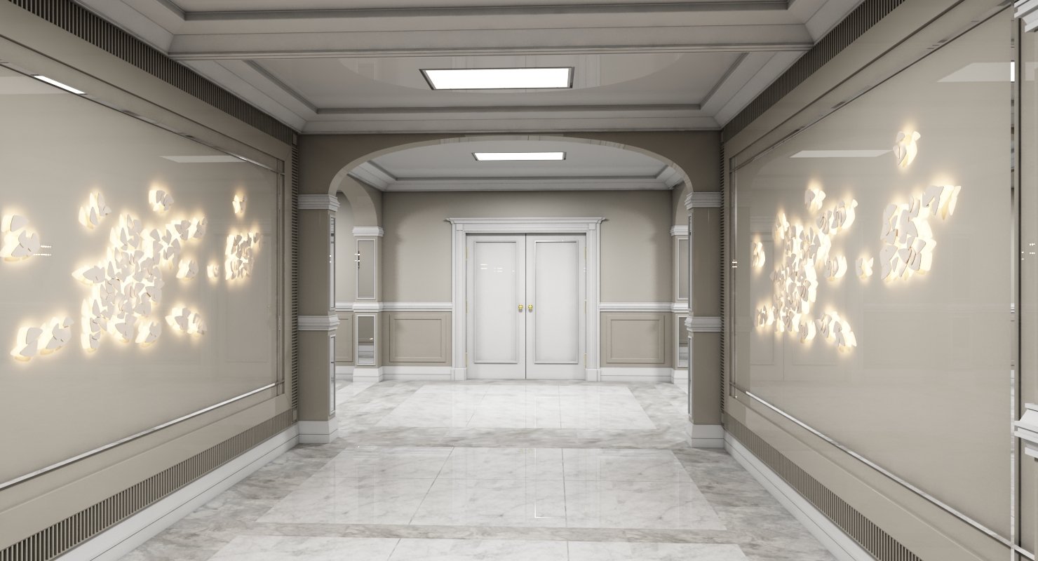 3D Grand Corridor Tileable Kit 3 model - WireCASE