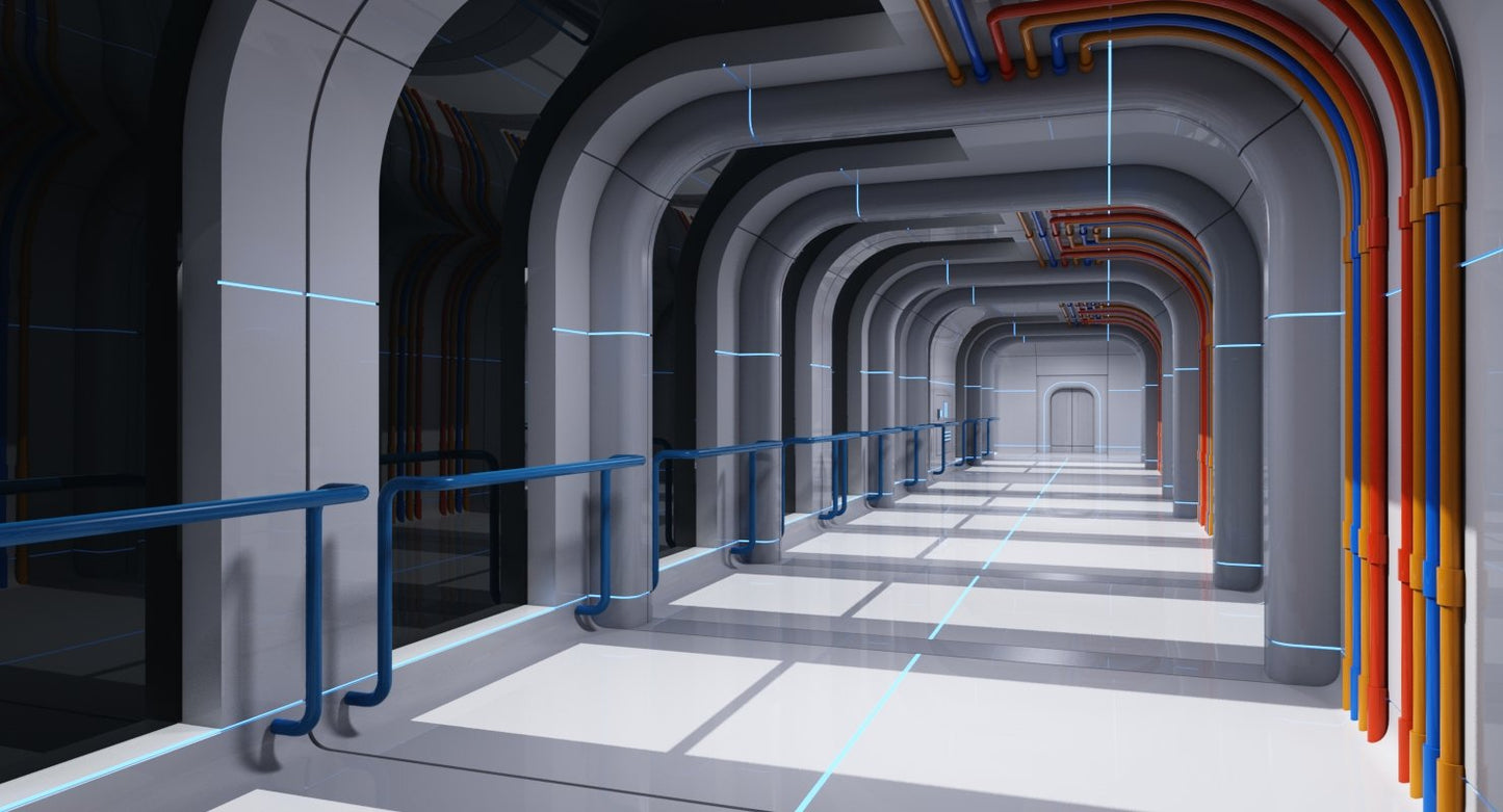 Futuristic Space Ship Interior Corridor 3D Model