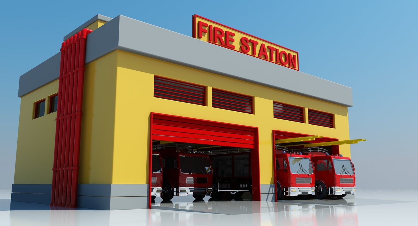 Cartoon Fire Station Building 3D Model