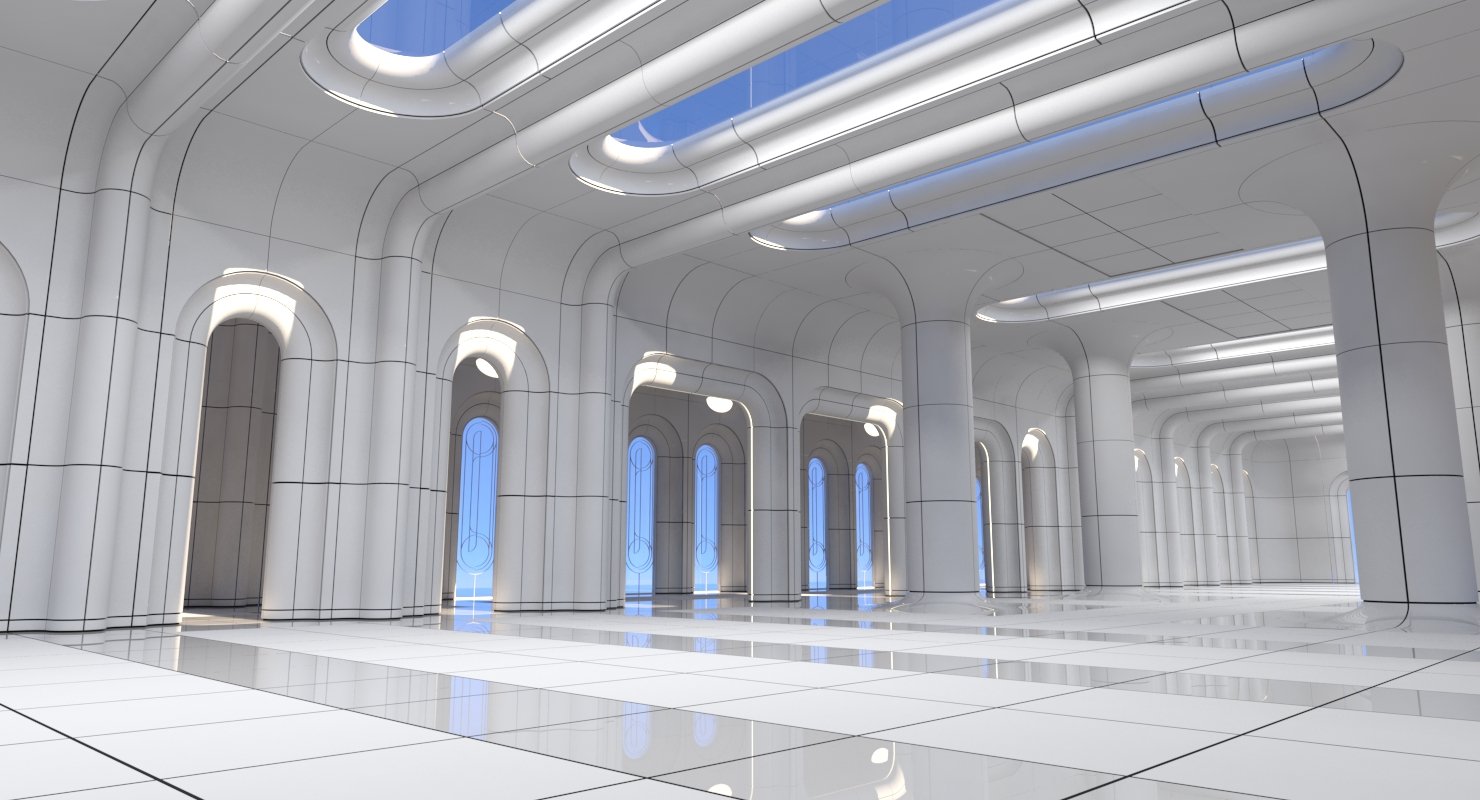 Classic Futuristic Interior Scene 3D model - WireCASE
