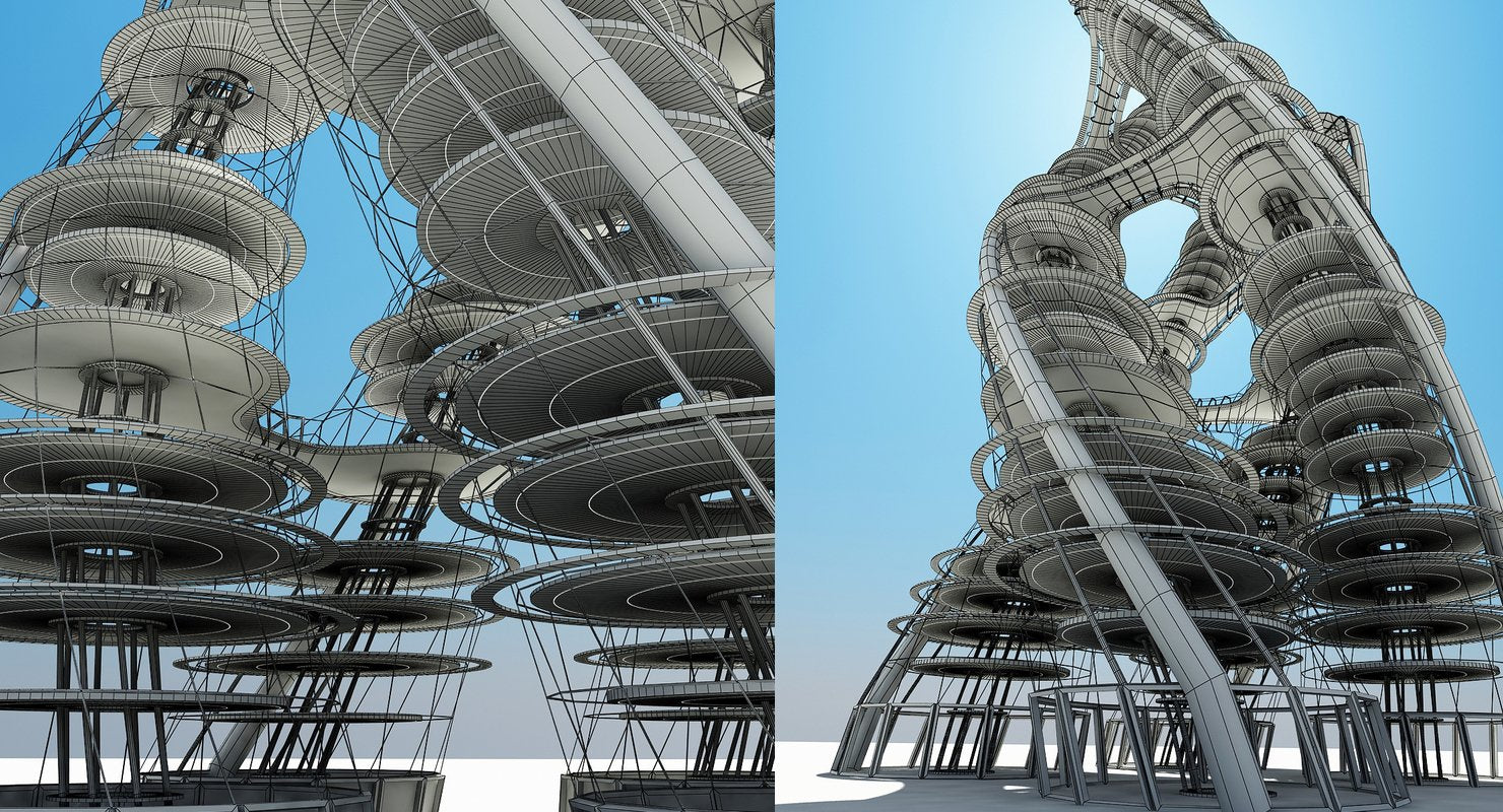 Futuristic Skyscraper 3D Model - WireCASE